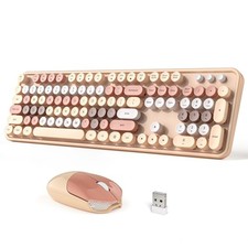 Wireless Keyboard and Mouse Combo, 104 Keys Full-Sized 2.4 GHz Round Keycap C...