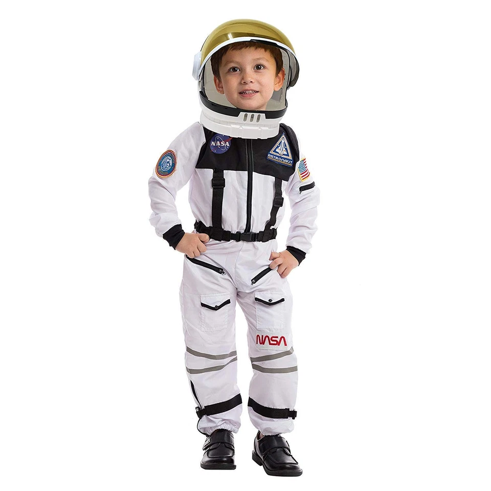 Disfraz de astronauta blanco para niños - Traje espacial para niños pequeños con casco móvil Foto 3 de 4