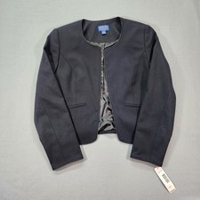 Vtg Pendleton Black 4 P Collarless Blazer Open Front
