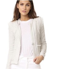 IRO Aiden Boucle Jacket Textured Tweed Cotton Blazer Raw Fringe Hem