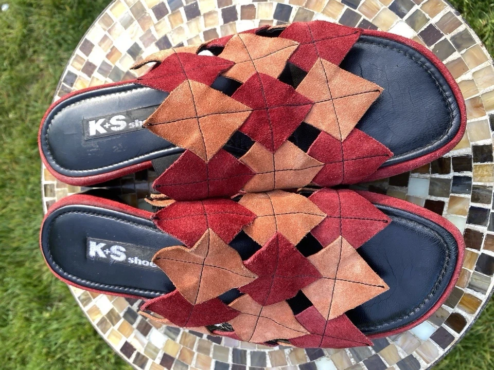 复古 K+S 鞋 德国制造 80 年代 90 年代 Argyle 麂皮绒 EU 41-US 10 拖鞋 凉鞋 — 第 2/4 张图片