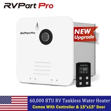 60,000 BTU RV Tankless Water Heater Propane Gas Camper W/ Controller &15x15 Door