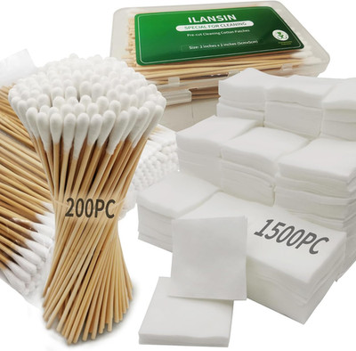 1700PCS Gun Cleaning Kit 1500 Patches 200 Swabs 2''x2'' Lint Free for 9mm All