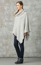 SEASALT women's marl ecru cable knit Poncho One Size 12 to 18 UK Wool mix guc