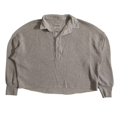 Abercrombie Fitch Sweatshirt Damen M offen Polokragen Crop Oversized Rugby weich