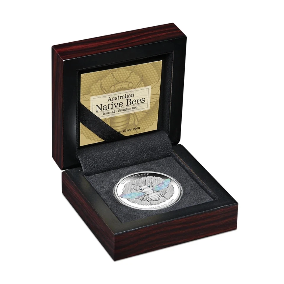 Moneda de plata de prueba de 1 oz holograma de abeja sin aguijón de abejas australianas Niue 2026 Foto 3 de 4