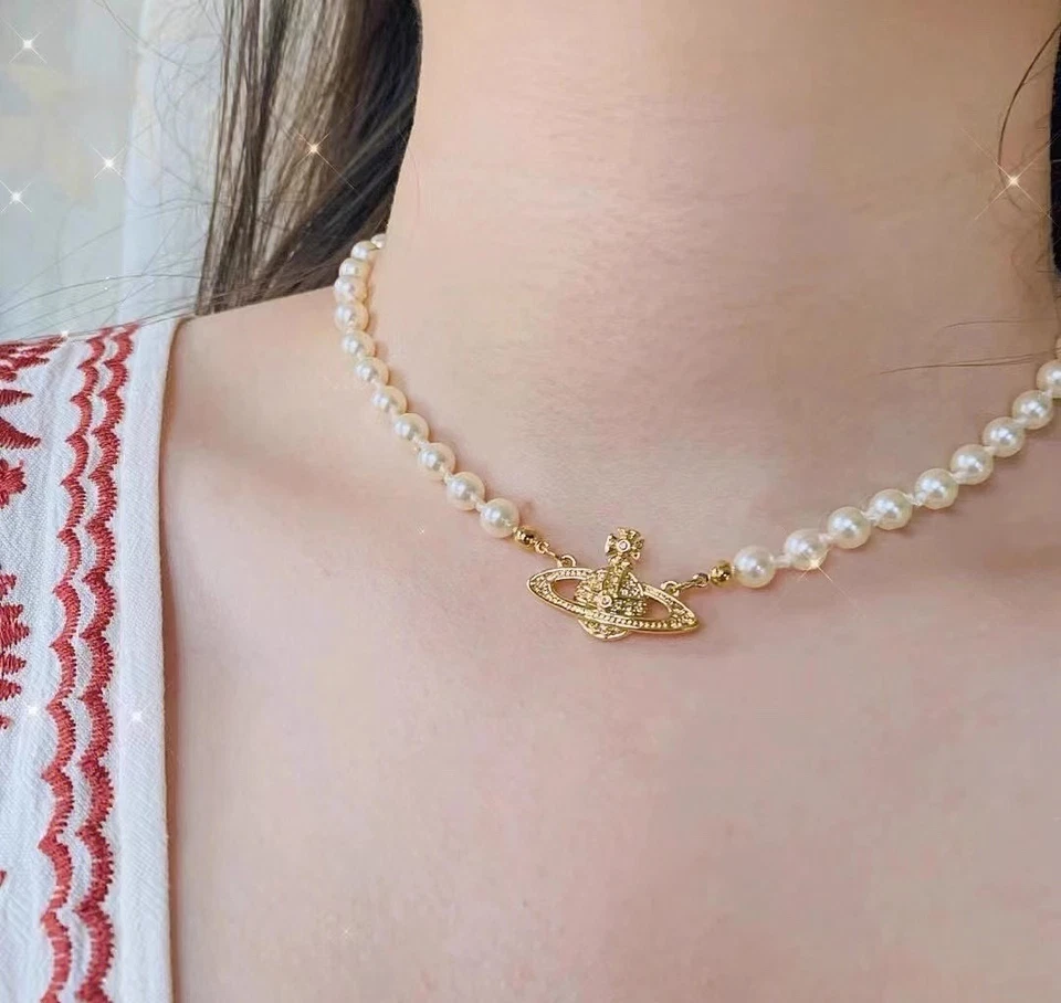 Светлая роскошь инкрустированный бриллиантами Сатурн жемчуг ключица ожерелья сладкий и классный стиль - Изображение 3 из 4