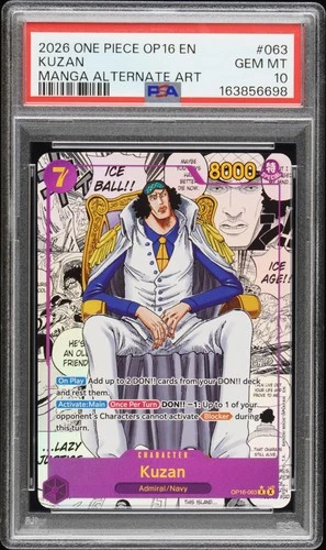 2026 ONE PIECE OP16-THE TIME OF BATTLE MANGA ALTERNATE ART #063 KUZAN PSA 10