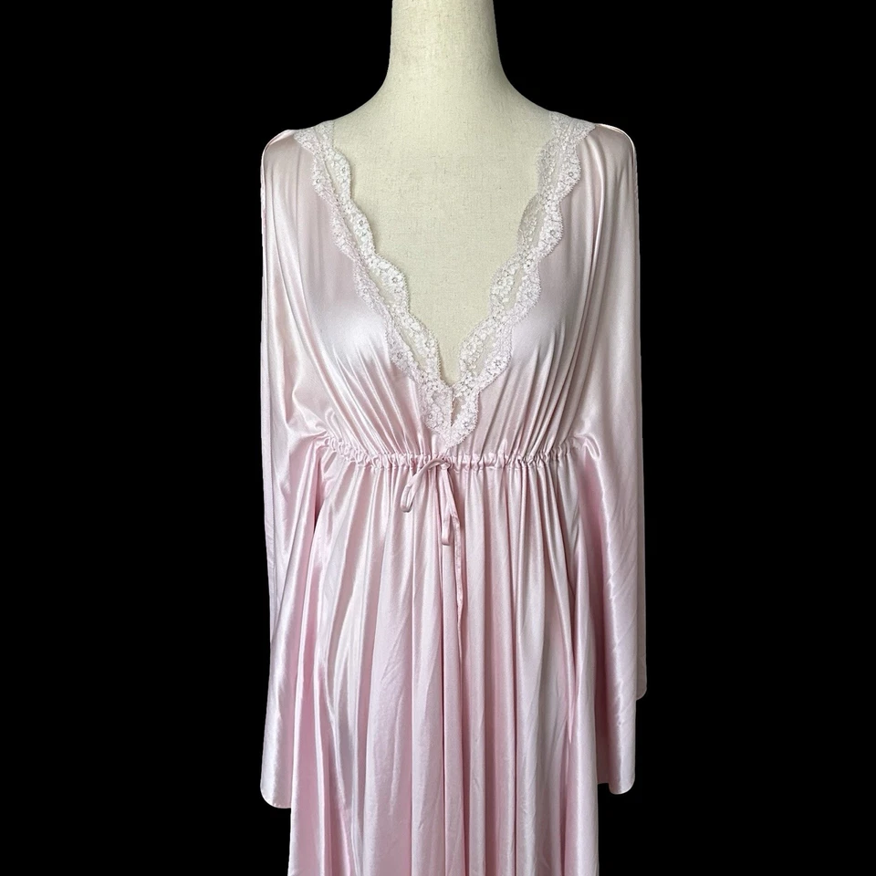 Camisón De Colección Años 70 Brillante Satinado Caftán M Rosa Largo Maxi Anique Rosa Puleo Szule Foto 2 de 4