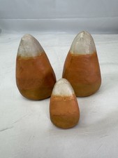 3 pc Set - Primitive Chunky Wooden CANDY CORN Shelf Sitters Halloween Fall Decor