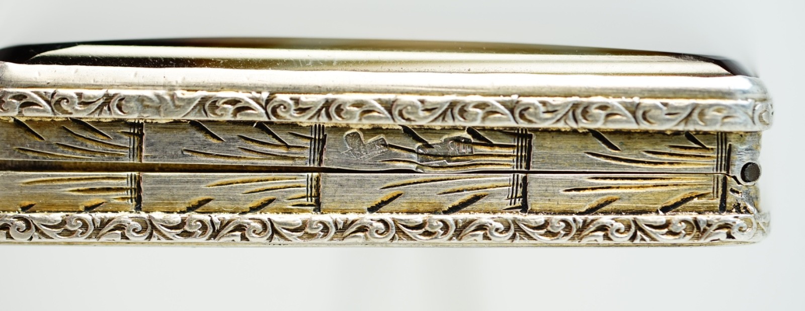 19c.Russian 84 Silver Banded Agate K.Faberge Business Card Box Case Foliate Back