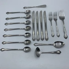 Stylecraft Stainless Steel 17 Piece Floral / Rose Design Silverware Set Vintage
