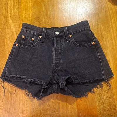 Levi's 501 Women's Black Denim High Rise Button Fly Cut-Off Shorts W23