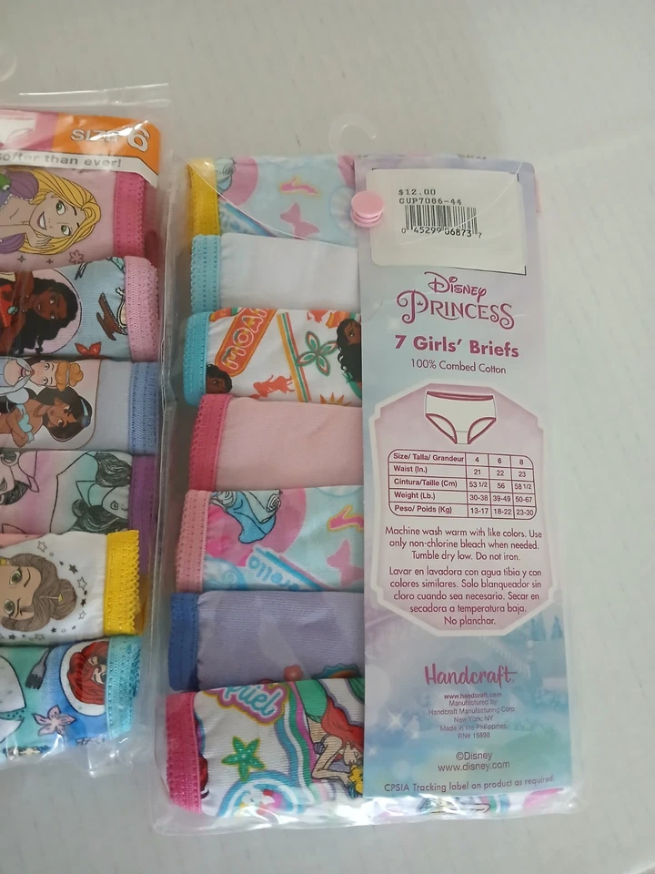 Disney Princess Girls Briefs Size 6 100% Cotton 7 Underwear Cinderella Ariel  - Image 4 of 4