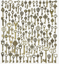 125 pcs Vintage Skeleton Key Charms Antique Bronze Brass Pendant DIY Craft