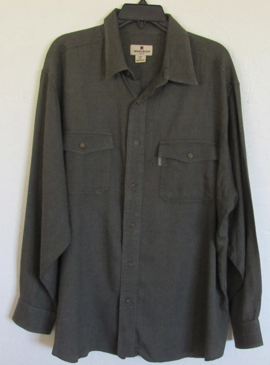 Woolrich Long Sleeve Button Down Shirt-Green -100% Cotton-India -Men's XL/2XL