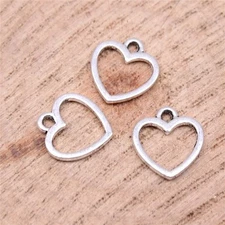30/80PCS Antique Silver Tone Small Heart Charm Pendant, Open Frame GGS275