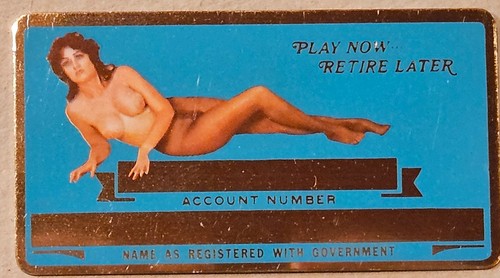 Vintage Risque Novelty Woman Engravable Metal Gold Tone Social Security Card