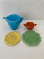 Vtg Akro Agate Play-Time Childrens Toy Dishes Mixed Color Slag Glass 4pc A2-67 