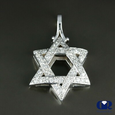 Unisex 0,75 ct Rundschliff Diamant Sternform Anhänger Halskette in 14 K Weißgold
