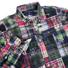 Ralph Lauren Mens Medium Long Sleeve Button Down Shirt Madras Tiger Rugby 67