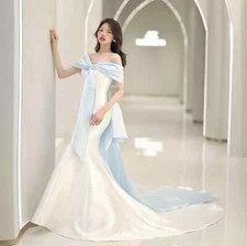 Simple Satin Mermaid Wedding Dresses Lace Appliques Long Sleeves Bridal Gowns