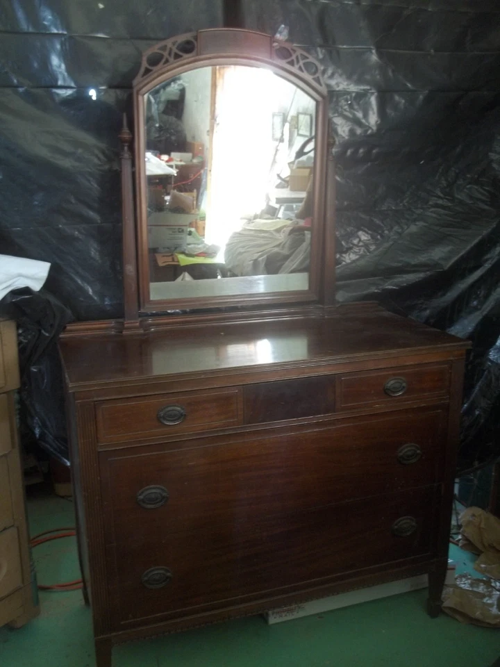 Винтажный антикварный комод Huntley ласточкин хвост соединения с зеркалом и полноразмерная кровать - Изображение 3 из 4