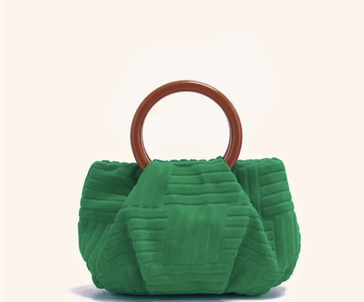 Designer Inspo Terry Green Logo Jacquard Veneta Pouch Top Handle Clutch Bag