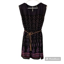 Forever 21 Womens Dress S Short Mini Sleeveless Boho Floral Black Flaw On Belt