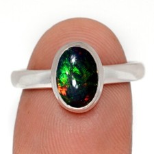Natural Chalama Black Opal 925 Sterling Silver Ring Jewelry s.8 CR68960