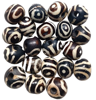 Buffalo Bone Beads, 20 Pcs, Small Near Rounds, Black, Dark Brown with White, 8mm