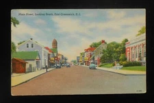 1940s Main Street looking South Old Cars Stores Signs East Greenwich RI Kent Co