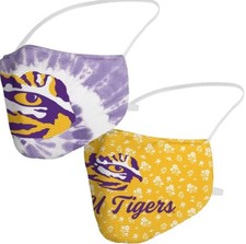 2 LSU Tigers Fanatics Adult All Over Logo Face Covering Mask 2 Pack Sealed