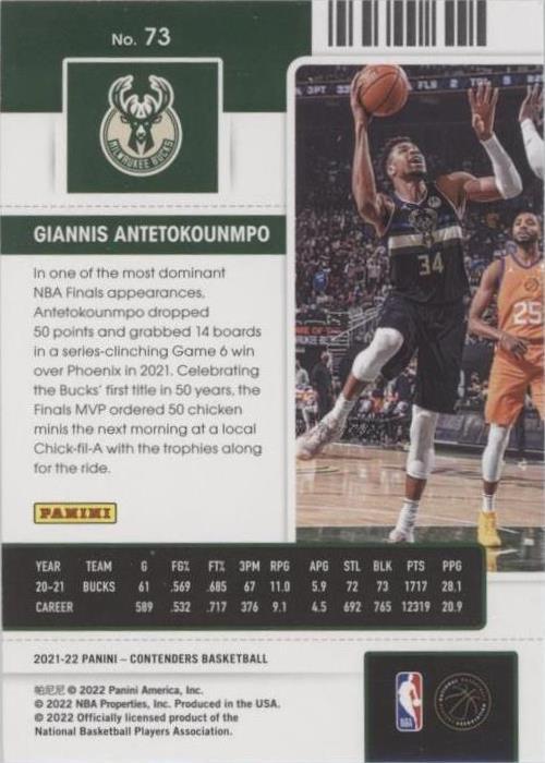 2021-22 Panini Contenders - Giannis Antetokounmpo #73 for sale | eBay