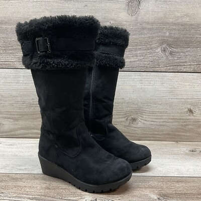American Eagle girls Size 11 1/2 Black Zip Up Winter Boot With Faux Fur & Buckle