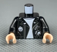 LEGO Minifigure Black Torso Shirt Leather Jacket Skull Badges Rebuild the World