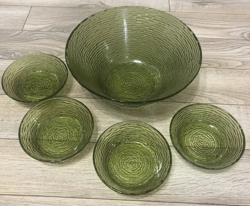 Vintage Soreno Anchor Hocking Avocado Salad 11 1/2” Bowl 1960's 4  Bowls 6’’EUC