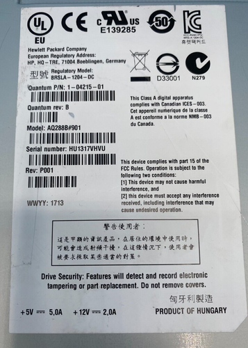 HP Quantum LTO6 HH SAS Scalar i40 / i80 Loader Drive 1-04215-01 3-06572-01 - Picture 2 of 7