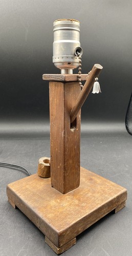 Antique wood Handmade Water Well Pull Chain Table Lamp Rusic Farmhouse Decor 9" - Picture 6 of 12