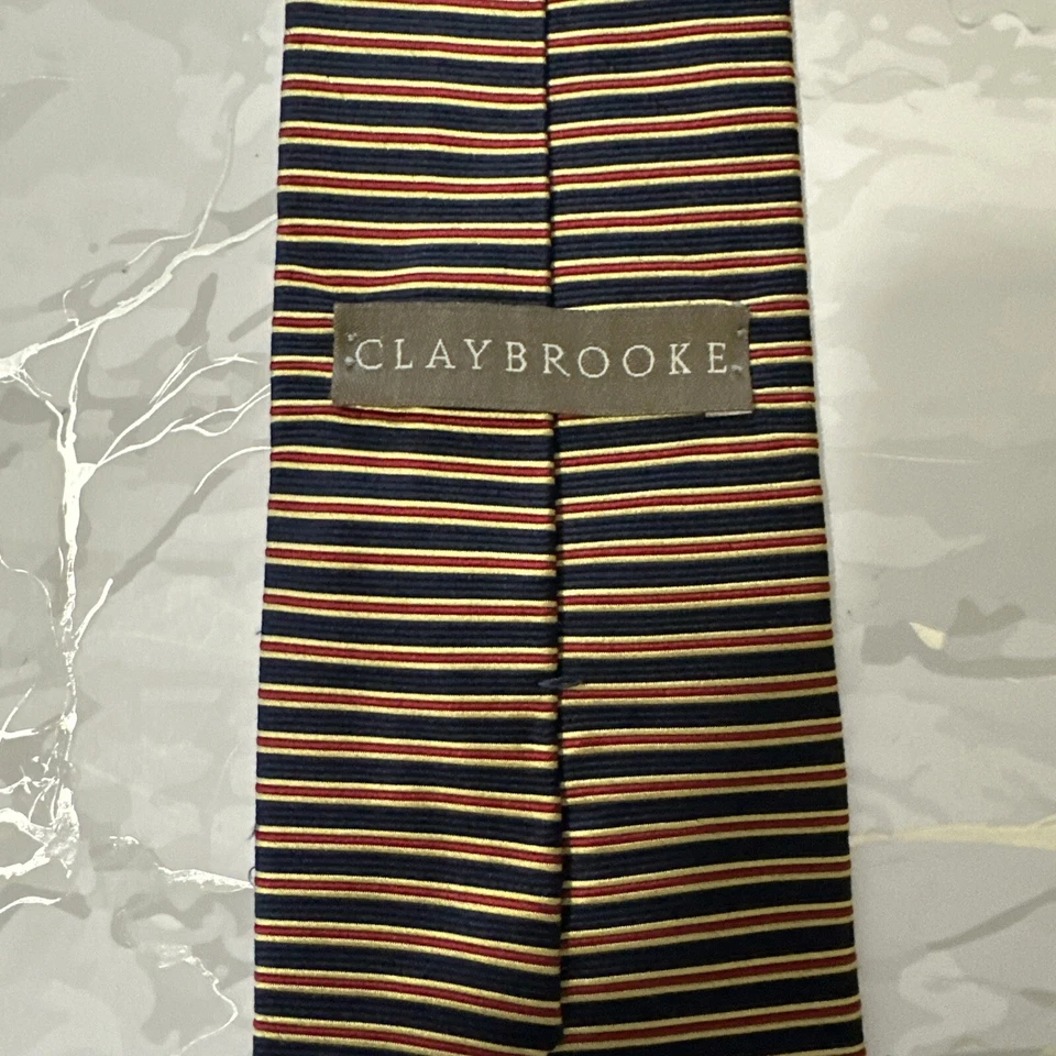 Corbata para hombre CLAYBROOKE 100 % seda a rayas azul rojo amarillo negocios iglesia Foto 4 de 4