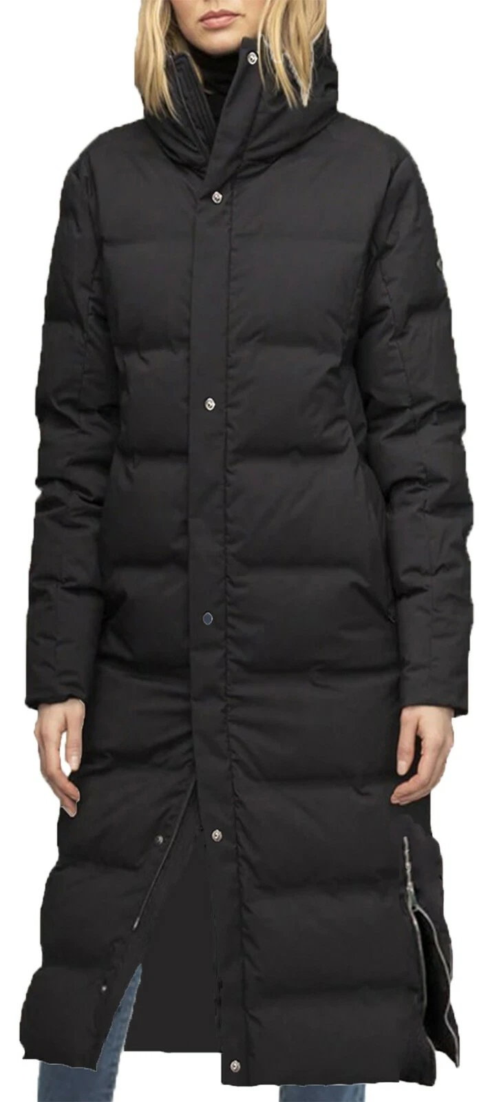 Long Line Black Puffer Coat Side Zip Quilted Body Warmer Popper Zip Hooded
Opens in a new window or