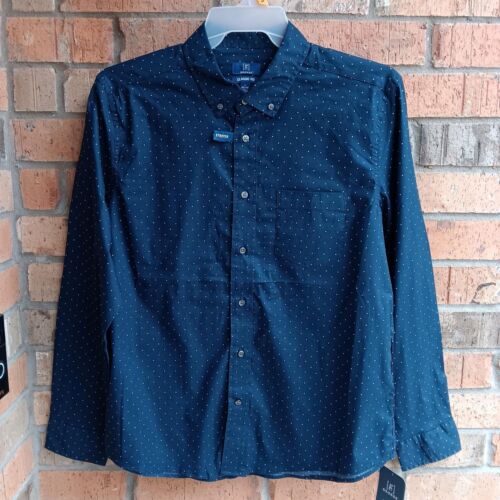 George Men's Long Sleeve Poplin Button-Up Shirt Blue Cove Geo Size L - Picture 15 of 16