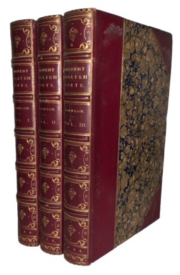 1854, SAMUEL JOHNSON, LIVES OF THE MOST EMINENT ENGLISH POETS, 3 LEATHER VOLUMES