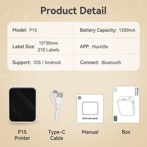 P15 Thermodrucker Bluetooth tragbarer Beschriftungsgerät ODER Etikett-Aufkleber - Bild 4 von 32