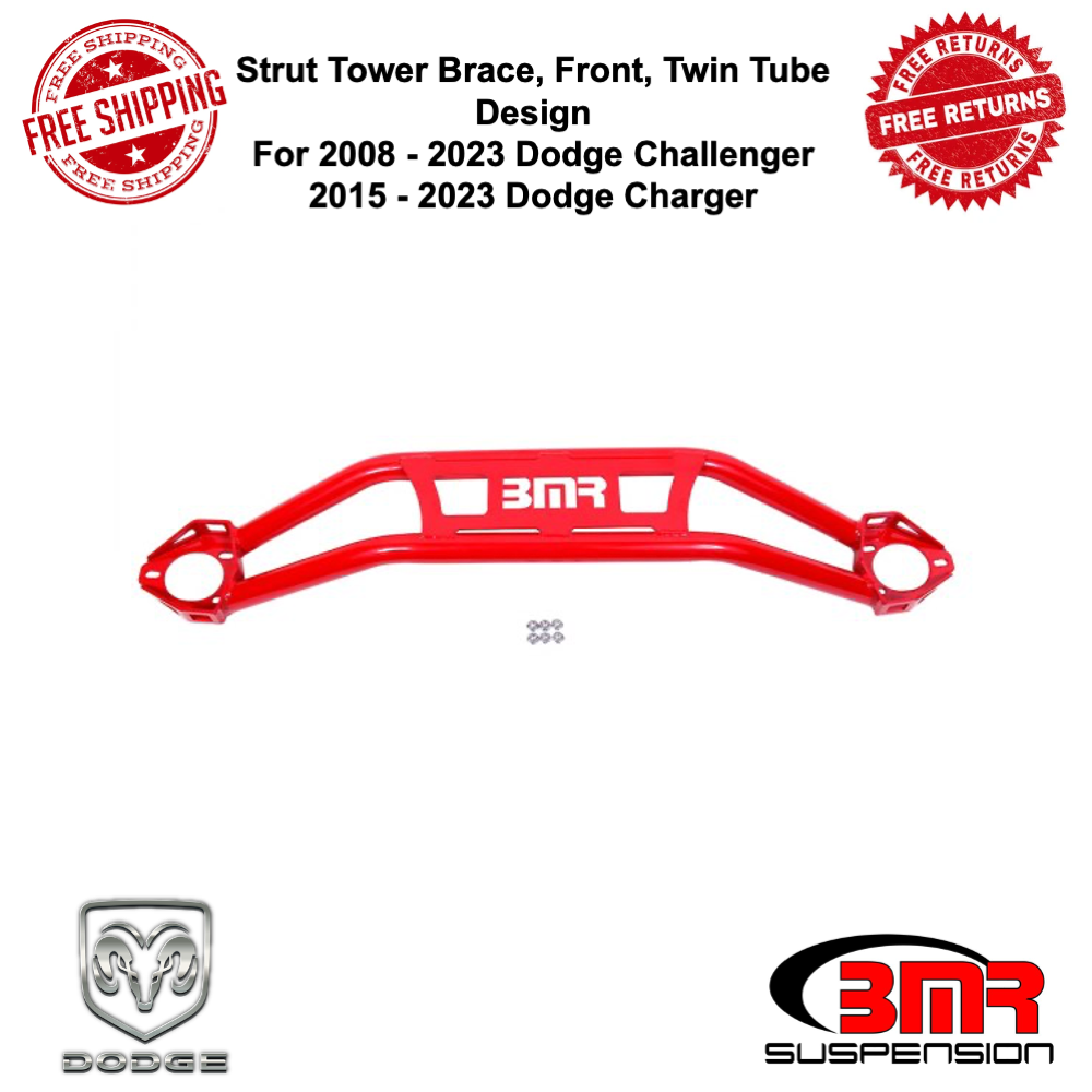 BMR Red Front Strut Tower Brace Twin Tube Fits 08-23 Dodge