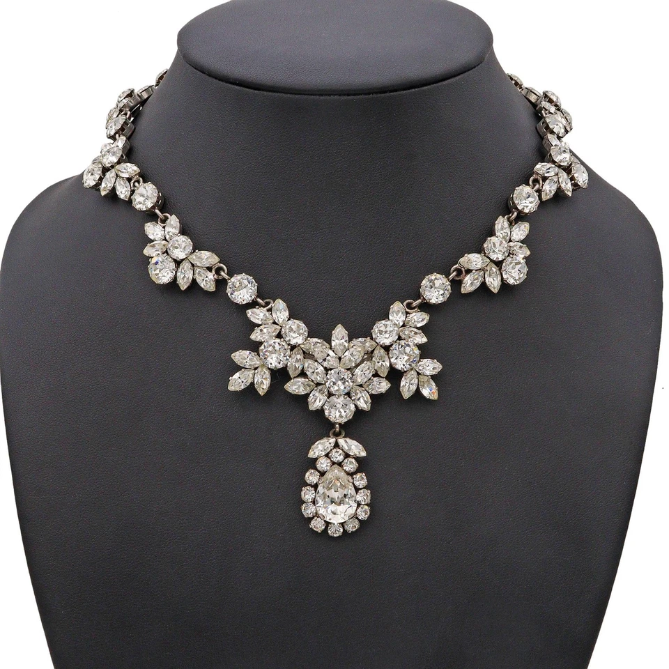 Vintage Schoffel Rhinestone Floral Motif Statement Necklace - Image 3 of 4
