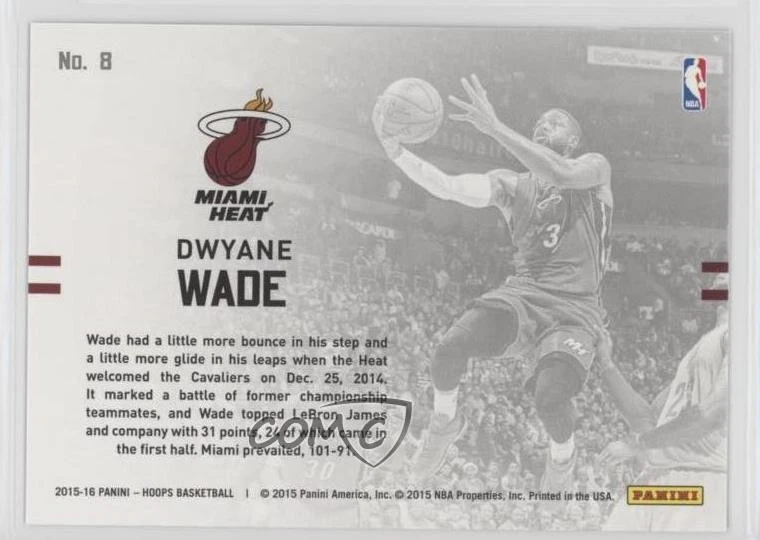2015-16 Panini NBA Hoops Lights Camera Action Dwyane Wade #8 HOF - Image 2 of 2