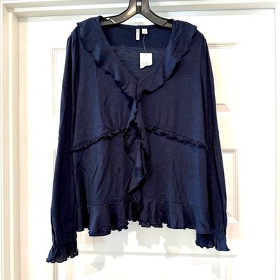 Cato C Est 1946 NWT Women's Size XL Top Shirt Long Sleeve V Neck Blue Ruffles