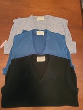 Lord Jeff 3 Vintage V-Neck Sweater Vest DuPont Orlon/Fine Wool Mens M Black Blue