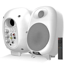 Pyle Desktop Bluetooth Bookshelf Speakers-Connections Studio Quality Sound-White